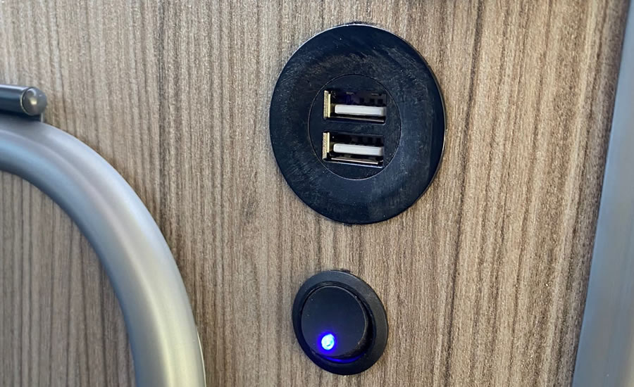 USB connections and light switch